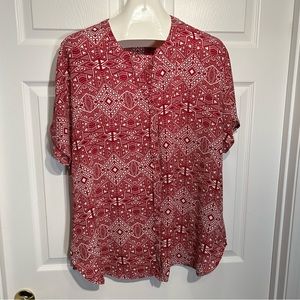 FRED DAVID Maroon & White Button Front Top Size 2X